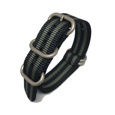 Zulu Military Style Strap - Bond Black & Grey - Silver Buckle